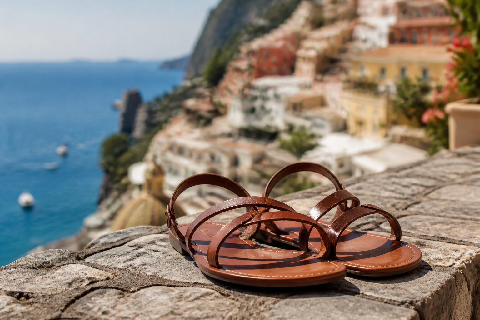 Panoramic view of the Amalfi Coast's winding cliffside road above the turquoise Tyrrhenian Sea