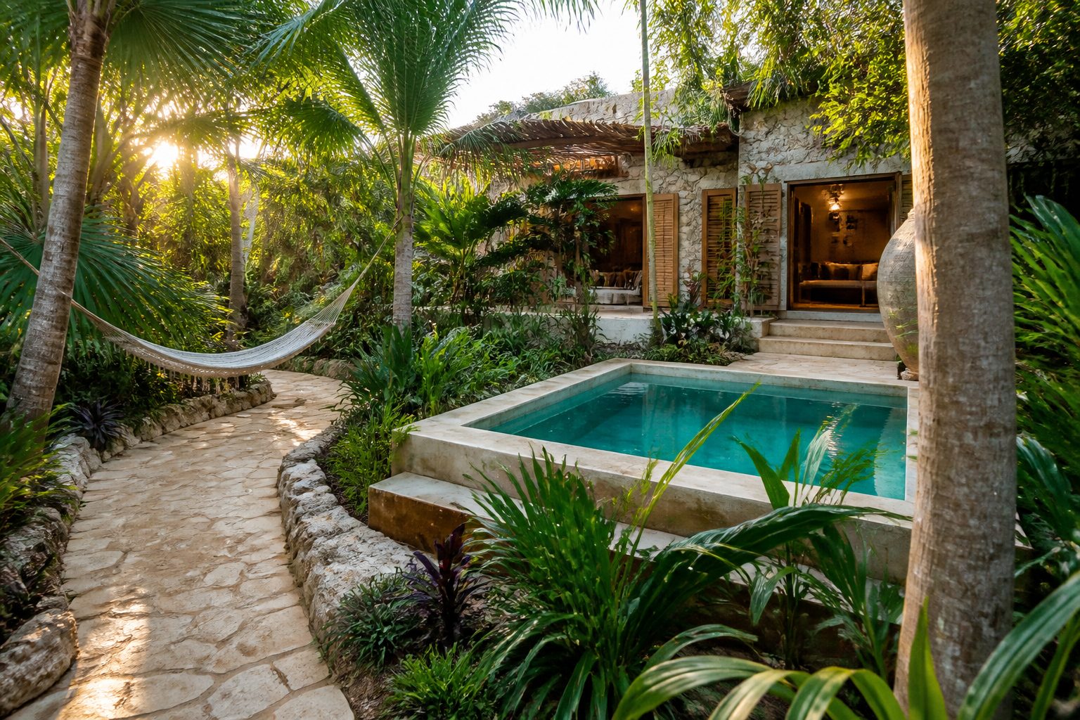 Private villa vacation rental with pool nestled in jungle surroundings, Riviera Maya, Yucatán Peninsula